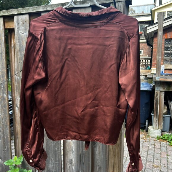Aritzia Tie Front Satin Blouse - Picture 3 of 6